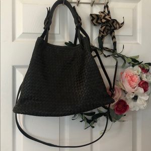 Valentina Woven Black Leather Satchel